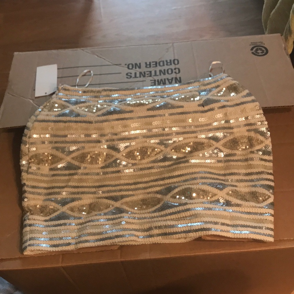 silver and gold sequined mini skirt